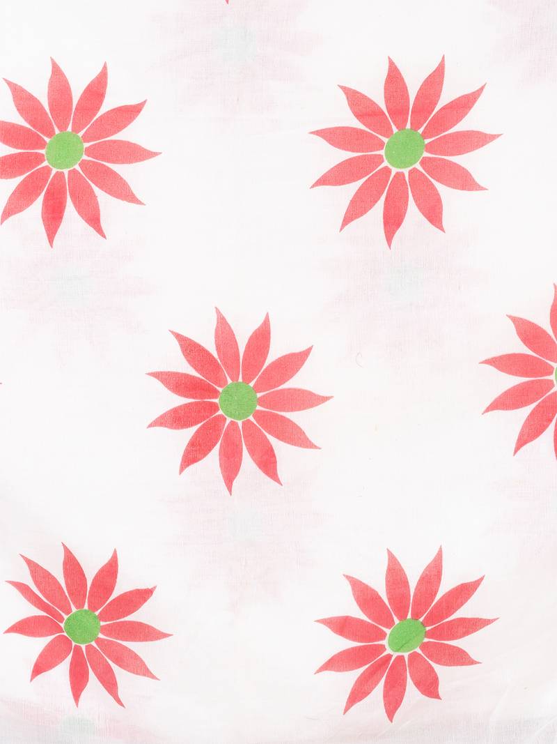 White & Red Pure Cotton Sunflower Design Handloom Saree With Blouse