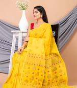 Yellow & Multi silk cotton floral design handloom saree with blouse