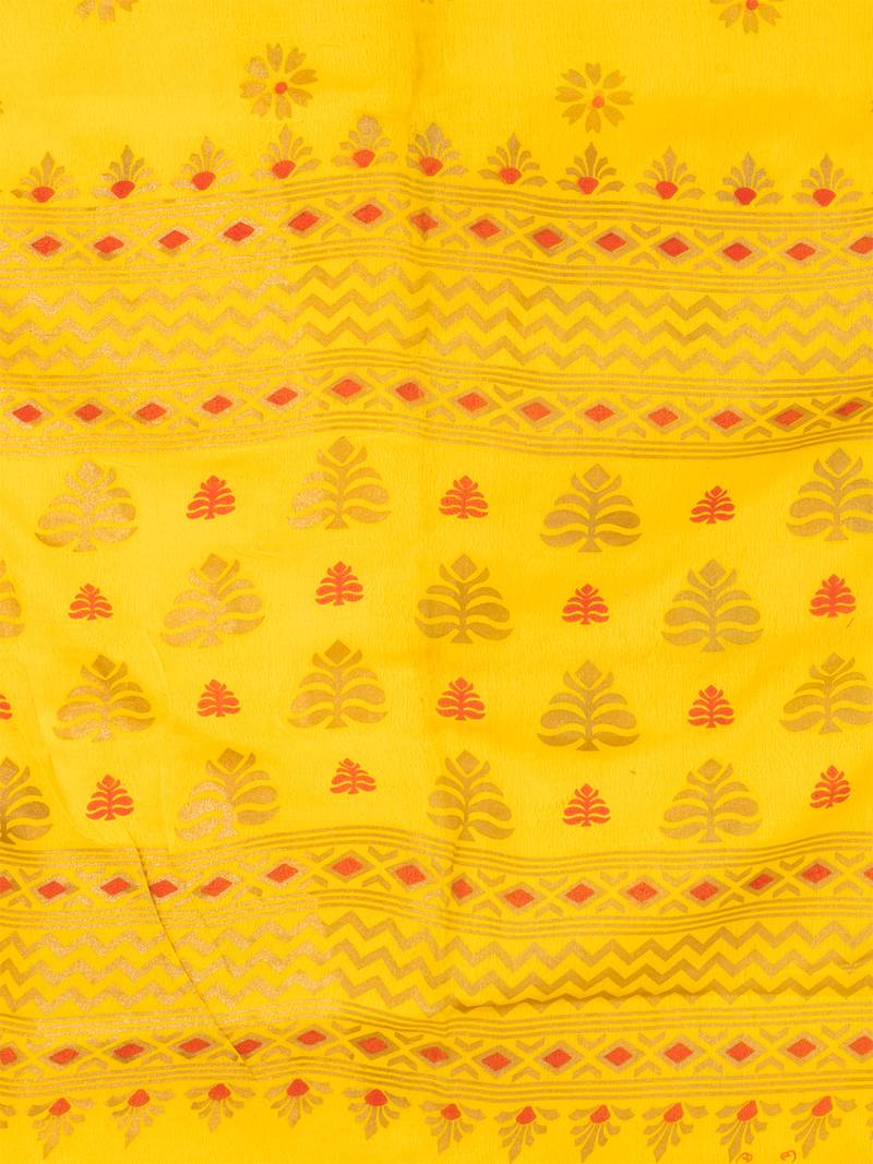 Yellow & Multi silk cotton floral design handloom saree with blouse