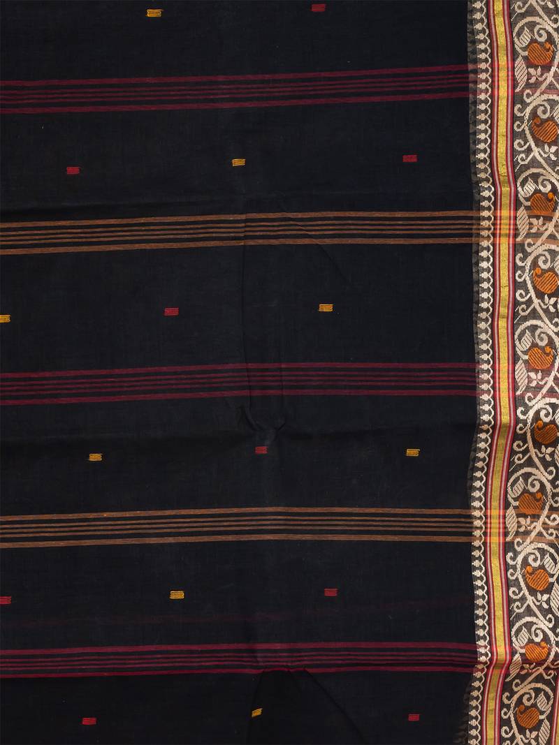 Black & Multi pure cotton floral design taant saree without blouse