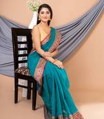 Green & Multi pure cotton floral design taant saree without blouse