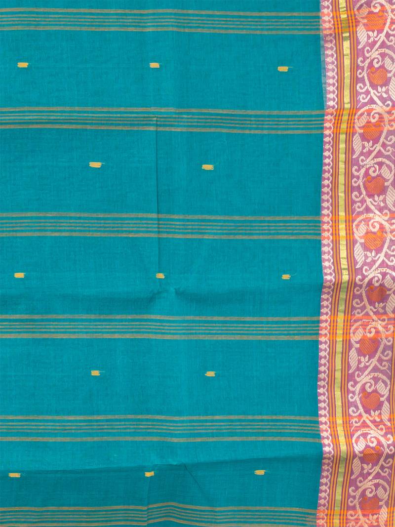 Green & Multi pure cotton floral design taant saree without blouse