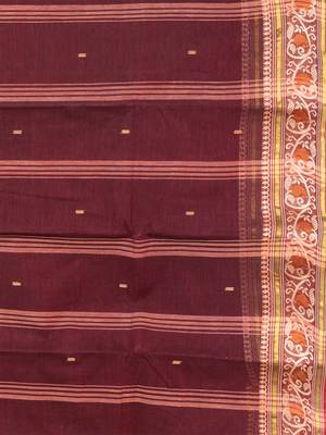 Maroon & Multi Pure Cotton Floral Design Taant Saree Without Blouse 5