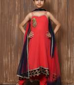 Pink embroidered net a line kids salwar suits