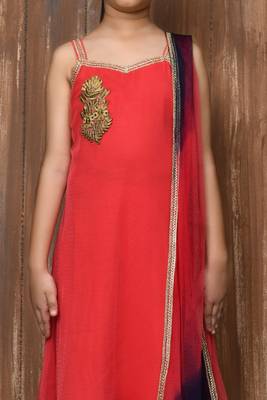 Pink embroidered net a line kids salwar suits 4