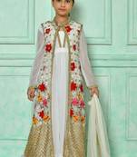 White embroidered net straight cut kids salwar suits