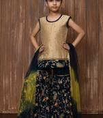 Beige embroidered cotton silk straight cut kids salwar suits