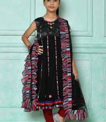 Black embroidered net a line kids salwar suits