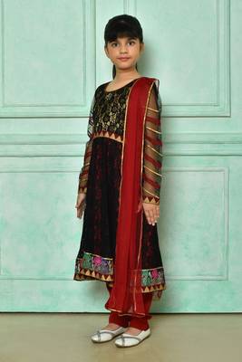 Black embroidered net a line kids salwar suits 2