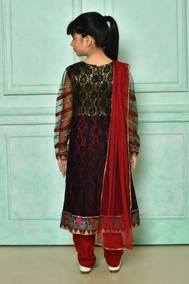 Black embroidered net a line kids salwar suits 3