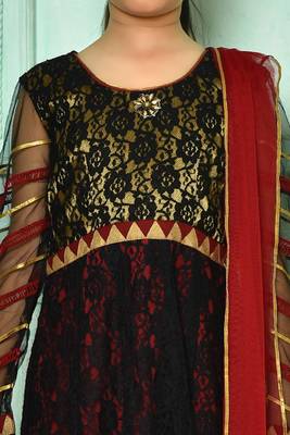 Black embroidered net a line kids salwar suits 4