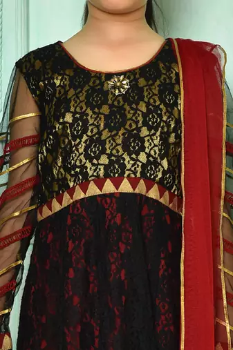 Black embroidered net a line kids salwar suits