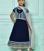 Blue embroidered faux georgette a line kids salwar suits