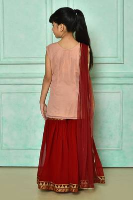 Pink embroidered net straight cut kids salwar suits 3