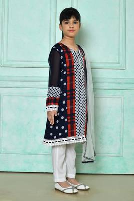 Blue embroidered faux georgette straight cut kids salwar suits 2