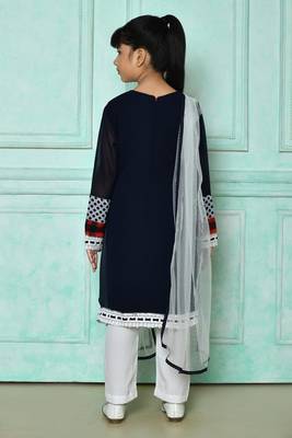 Blue embroidered faux georgette straight cut kids salwar suits 3