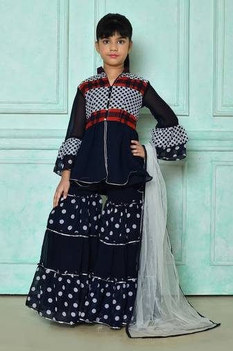 Blue embroidered faux georgette a line kids salwar suits