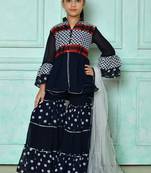 Blue embroidered faux georgette a line kids salwar suits