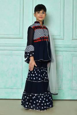 Blue embroidered faux georgette a line kids salwar suits 2