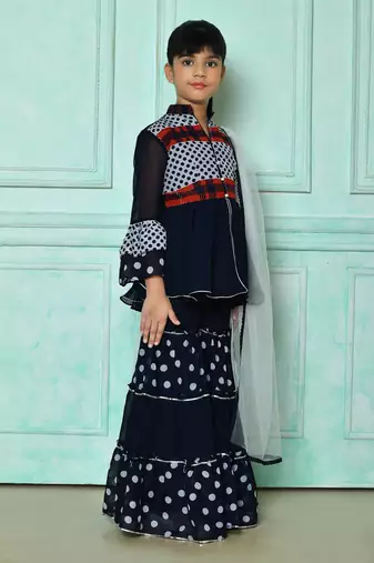 Blue embroidered faux georgette a line kids salwar suits