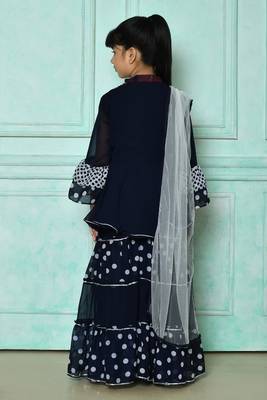 Blue embroidered faux georgette a line kids salwar suits 3