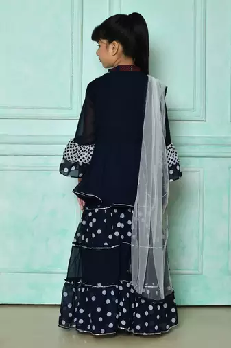 Blue embroidered faux georgette a line kids salwar suits