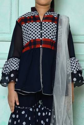 Blue embroidered faux georgette a line kids salwar suits 4