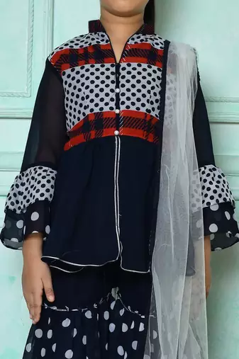 Blue embroidered faux georgette a line kids salwar suits