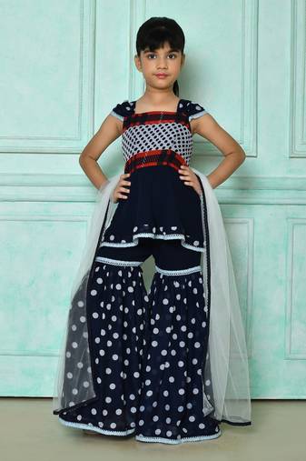 Blue embroidered faux georgette a line kids salwar suits