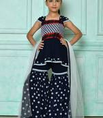 Blue embroidered faux georgette a line kids salwar suits