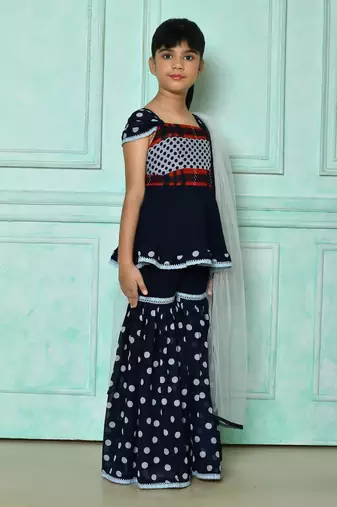 Blue embroidered faux georgette a line kids salwar suits