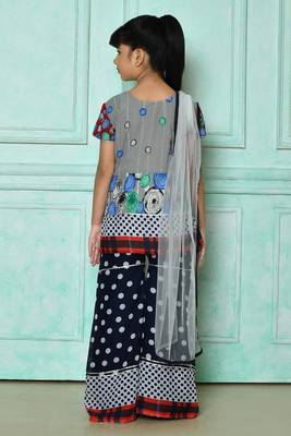 Grey embroidered faux georgette straight cut kids salwar suits 3