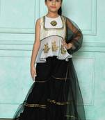 White embroidered art silk a line kids salwar suits