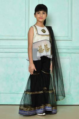 White embroidered art silk a line kids salwar suits 2