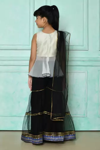 White embroidered art silk a line kids salwar suits