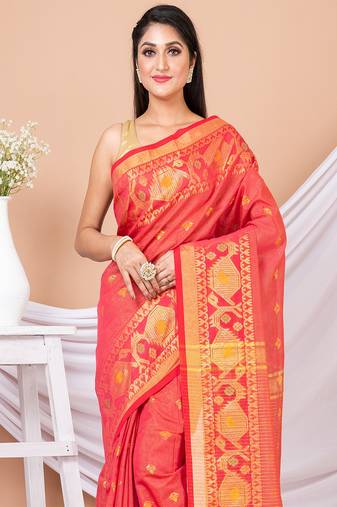 Red & Golden Tissue Silk Handloom Saree With Blouse