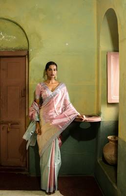 Multicolour Handwoven Handloom Tissue Silk Saree with Running Blouse Piece 1