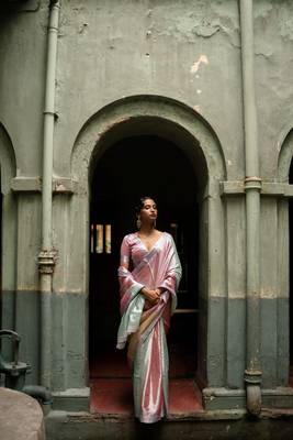 Multicolour Handwoven Handloom Tissue Silk Saree with Running Blouse Piece 3