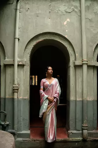 Multicolour Handwoven Handloom Tissue Silk Saree with Running Blouse Piece