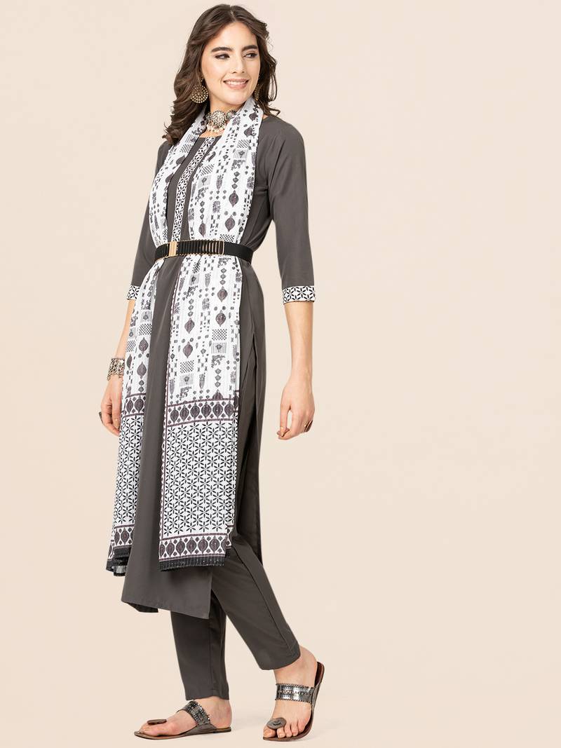 Clemira Black Color Embroidered Women'S Kurta Palazzo Dupatta Set
