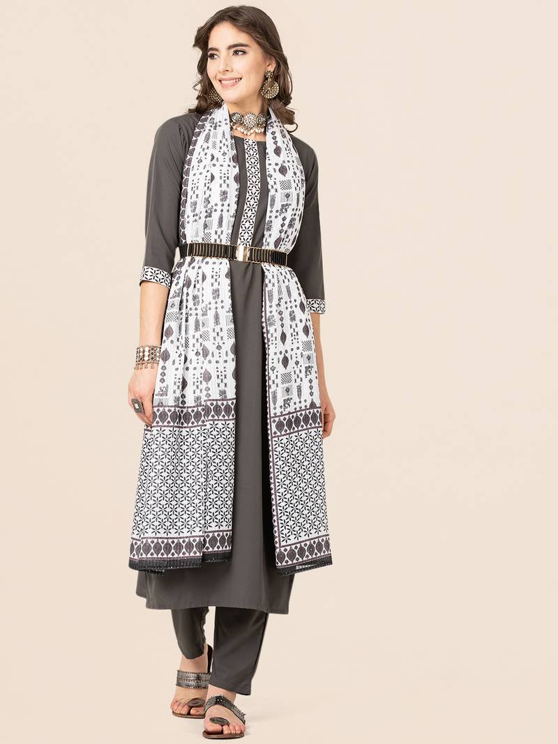 Clemira Black Color Embroidered Women'S Kurta Palazzo Dupatta Set