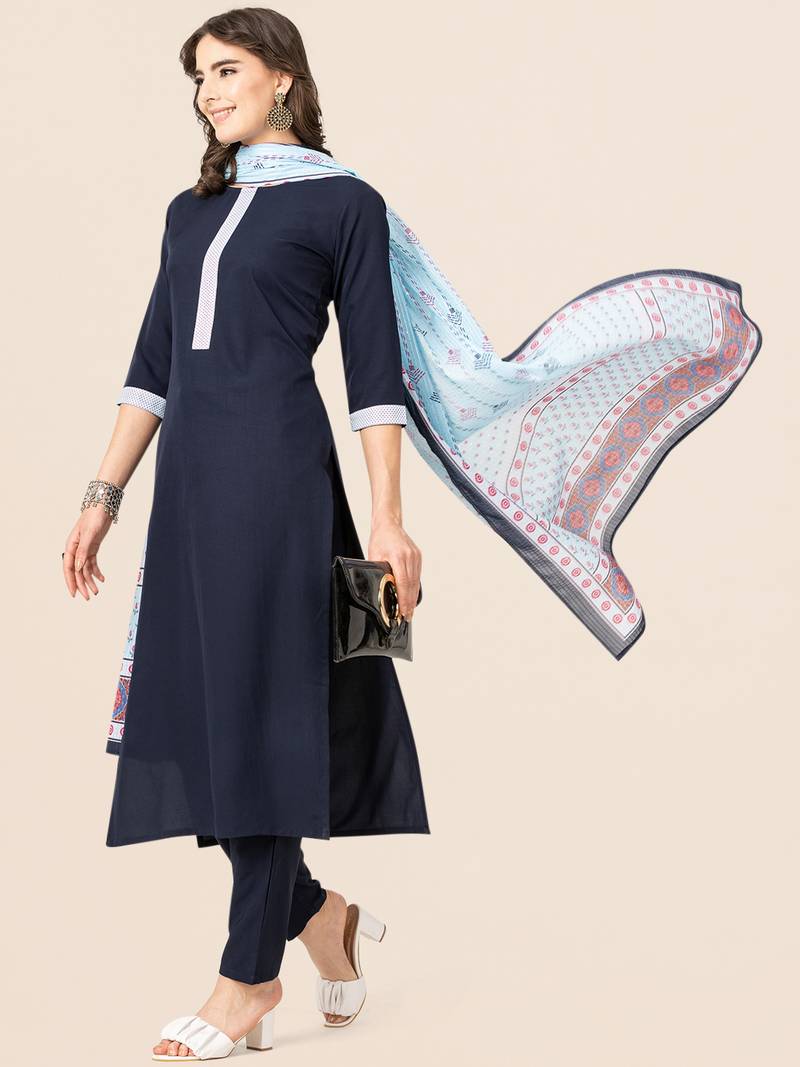 Clemira Black Color Embroidered Women'S Kurta Palazzo Dupatta Set