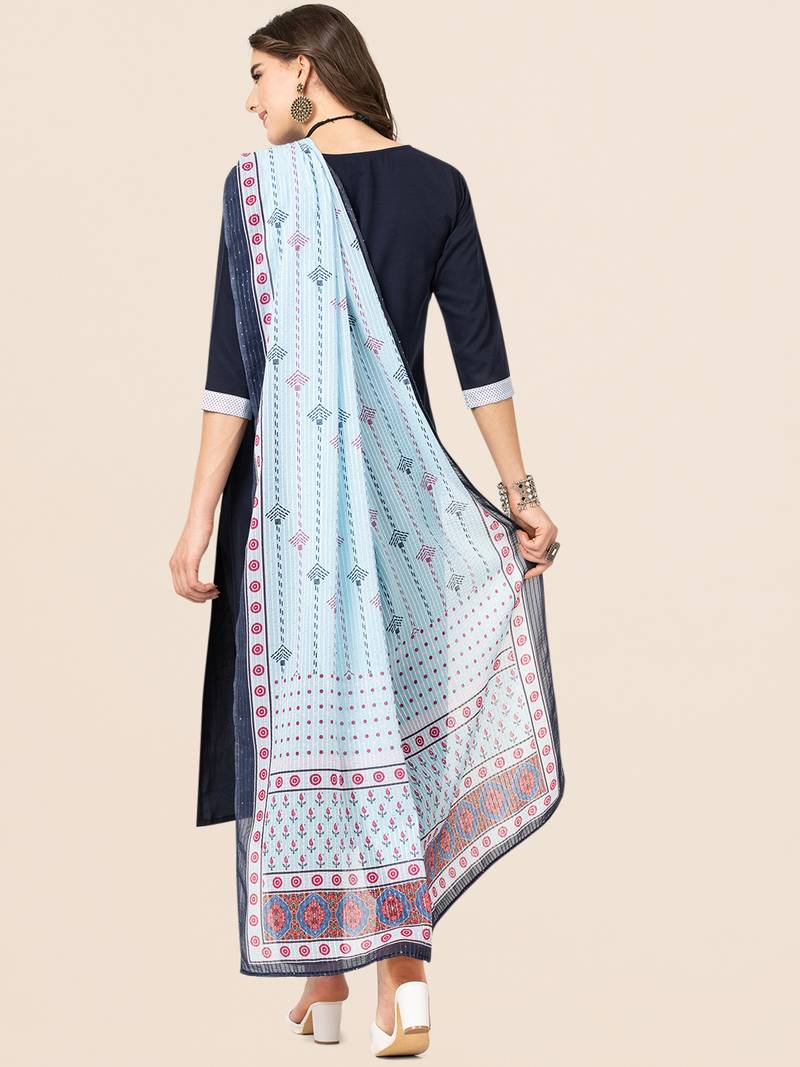 Clemira Black Color Embroidered Women'S Kurta Palazzo Dupatta Set