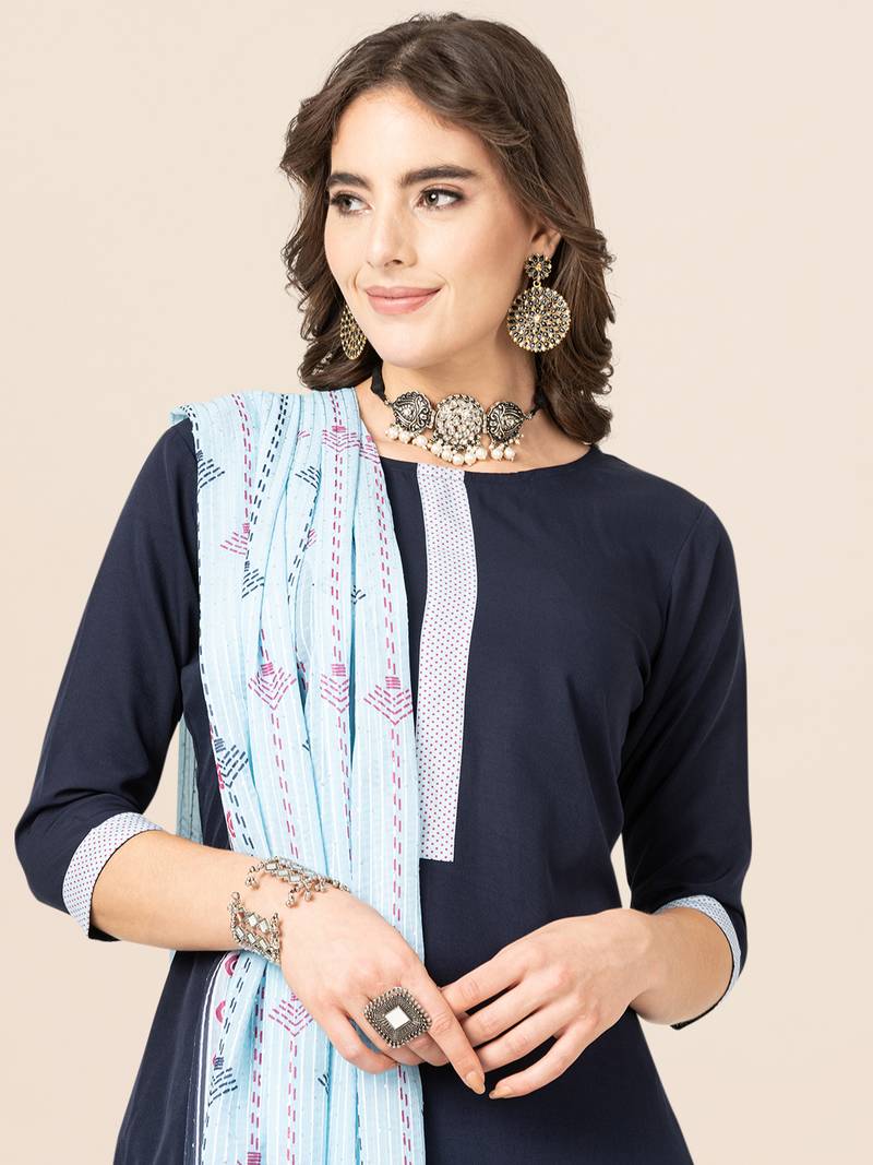 Clemira Black Color Embroidered Women'S Kurta Palazzo Dupatta Set