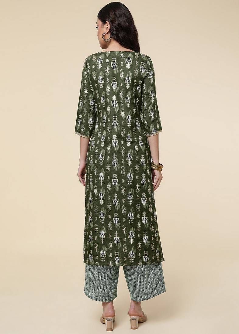 Clemira Green Color Embroidered Women'S Kurta Palazzo Set