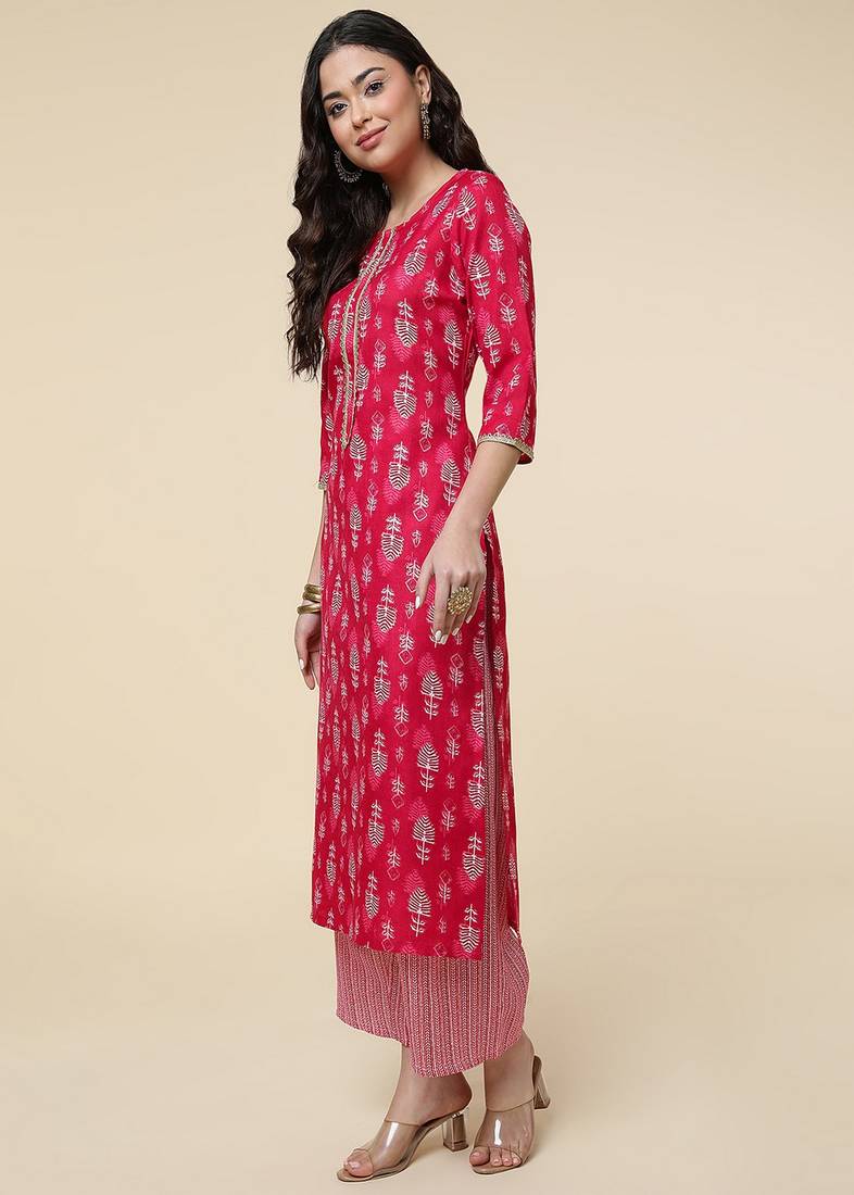 Clemira Green Color Embroidered Women'S Kurta Palazzo Set