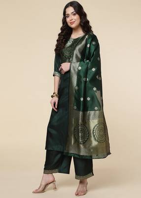 Clemira Green Color Embroidered Women'S Kurta Palazzo Set 1