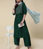 Clemira Light Green Color Embroidered Women'S Kurta Palazzo Dupatta Set