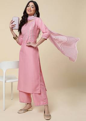 Clemira Light Green Color Embroidered Women'S Kurta Palazzo Dupatta Set 1