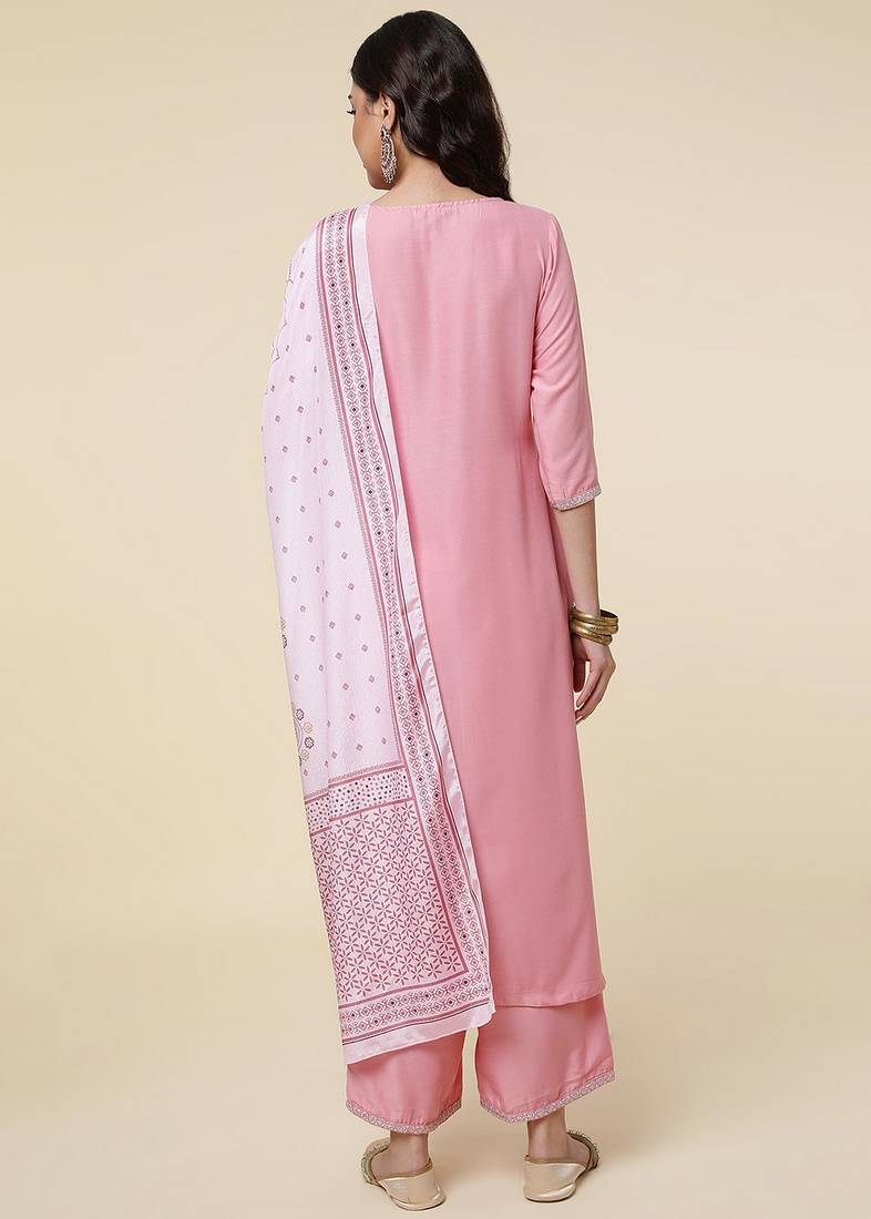 Clemira Light Green Color Embroidered Women'S Kurta Palazzo Dupatta Set